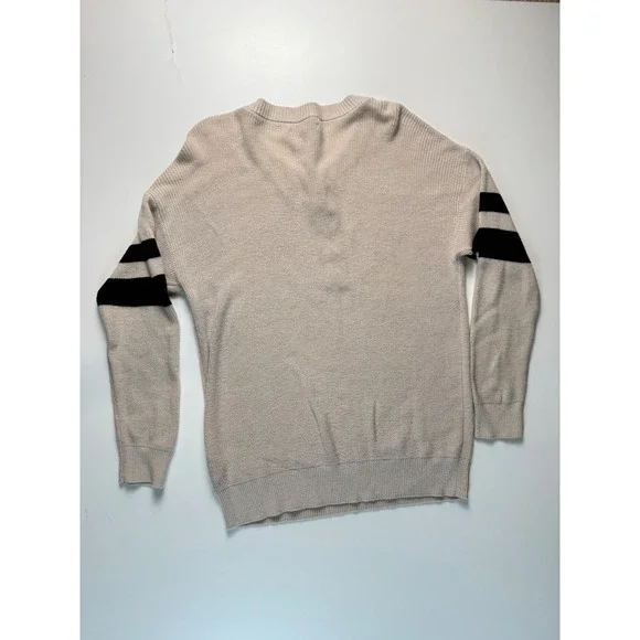 American Eagle Henley Sweater Light Beige Striped Sleeve Button Neck Casual - Picture 5 of 5